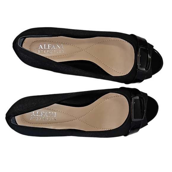 Alfani Women's Black Peep Toe Wedge Heels Size 6 - Picture 4 of 9